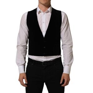 Dolce & Gabbana Black Wool Blend Waistcoat Formal Dress Men's Vest